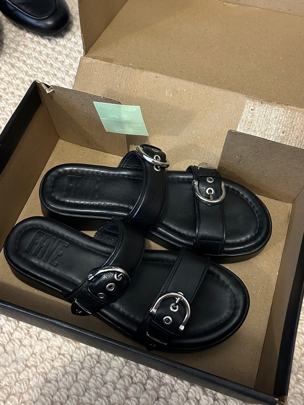 Frye Black Maya Buckle Sandal Box